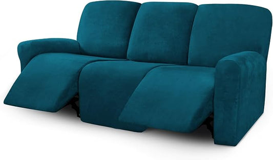 ULTICOR Velvet 8-Pieces Recliner Sofa Covers Stretch Reclining Couch Covers for 3 Cushion Reclining Sofa Slipcovers Furniture Covers Thick Soft Washable (3 Seater Recliner Cover, Deep Teal) by ULTICOR