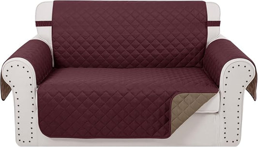 Reversible Loveseat Couch Sofa Covers, 2-Seater, Burgundy | Loveseat Covers for Dogs Water Repellent, Friendly Furniture Protector with Elastic Straps for Living Room by LuxshareHome