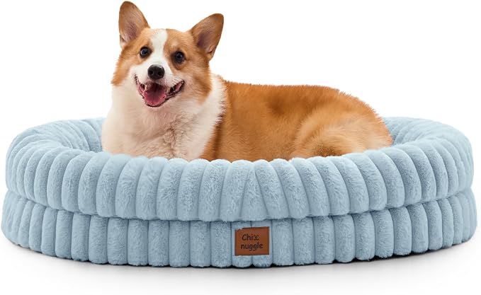 ChiXnuggle Orthopedic Dog Bed, Washable Cover, Faux Fur Bolster Pet Couch | waterproof,egg crate foam,non-slip bottom,for large dogs,light blue,35*28*7,dog sofa by SnuggleUpPawsDown