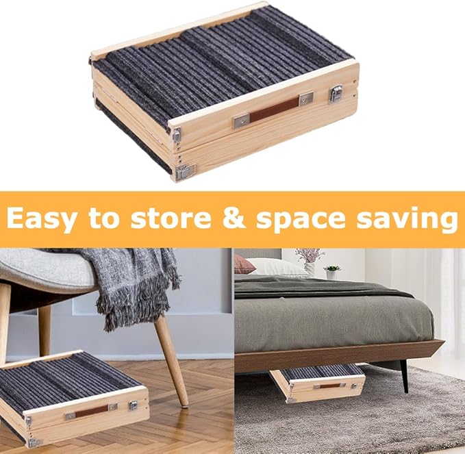 Adjustable Dog Ramp, Portable Folding Pet Ramp, 32" Long Wooden Pet Ramp for Bed with Non-Slip Traction Mat for Small Dogs, Dog Climbing Ladder for Sofa, Bed, Couch,Car(LGPT1,Gray)