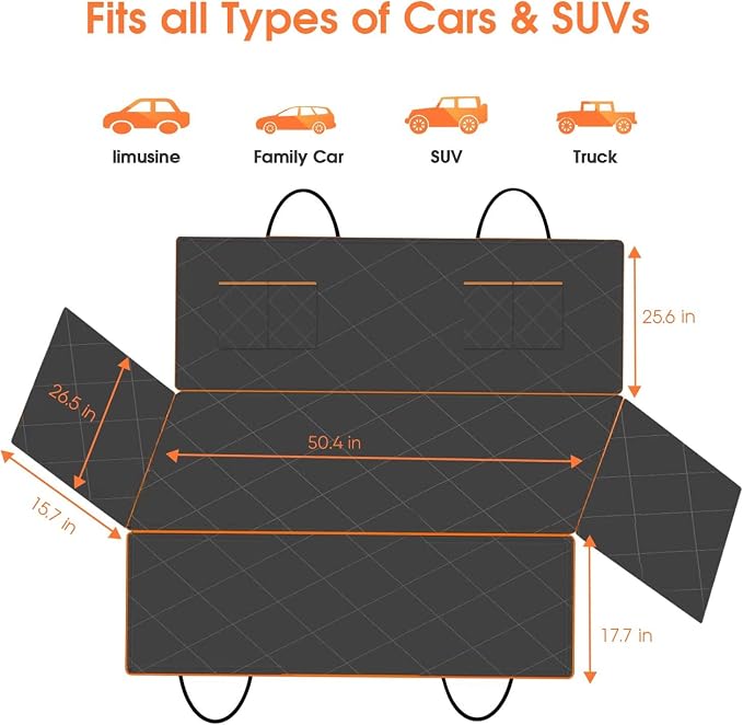 Dog Car Seat Cover for Back Seat, Waterproof Seat Protector Scratchproof Pet Hammock with 4 Bags Side Flaps, Washable Nonslip Backseat Protection for Cars Trucks and SUVs. - Image 7