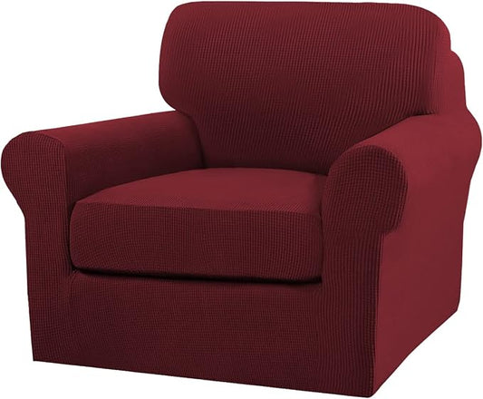 Turquoize 2 Piece Chair Covers Chair Slipcovers for Living Room Armchair Couch Cover Chair Sofa Cover with Individual Cushion Covers Furniture Cover for Chairs Feature Thick Fabric (Chair, Burgundy) by Turquoize