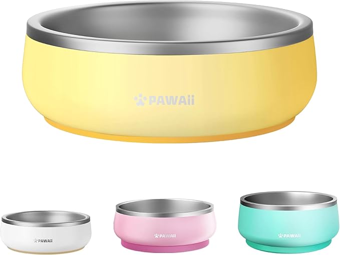 Pawaii Small Dog Bowl, 12 oz Stainless Steel Food and Water Bowl, 1 Pack | Double-Wall Design,Smooth Open Bowl Design,Easy-Rinse Interior,Wide Bowl Opening,For Cats and Small Pets by Pawaii