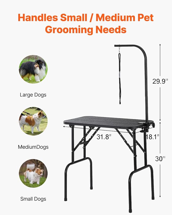 VEVOR Pet Grooming Table, 32 x18 Inch with Height Adjustable Arm, 220LBS Static Weight Capacity, Foldable Dog Groom Station with No-Sit Haunch Holder with Grooming Loop, for Medium and Small Dogs - Image 6