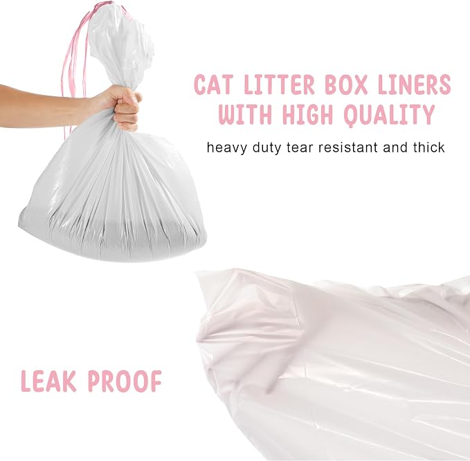 Tinlade 50 Count Jumbo Cat Litter Box Liners Large Drawstring Cat Litter Liners Bags Unscented Tear Resistant for Trash Waste to Keep Your Home Clean(39 x 22 Inch,White, Multicolor) - Image 4
