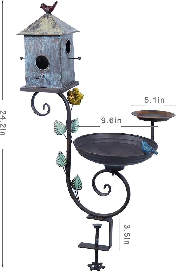 Deck Bird Bath, Metal Bird Bath and Bird Houses, Deck Mounted Bird Bath | Detachable and Adjustable Sturdy Deck Bird Bath for Outdoor Porch Yard Garden Decoration - Image 3