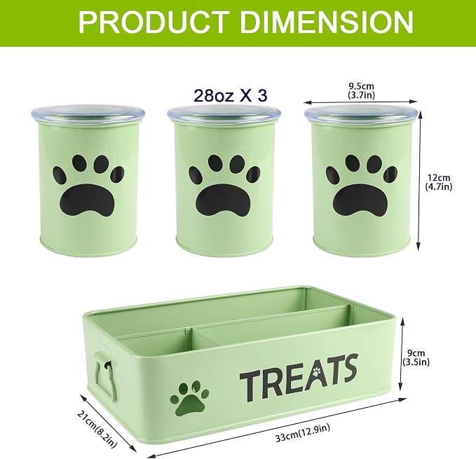 28oz Metal Dog Treat Container Set of 3,Dog Treat Jars with Airtight Lids,Cat Treat Jar,Dog Treat Canister for Countertop,Coated Galvanized Steel Dog Treats Station-Green - Image 4