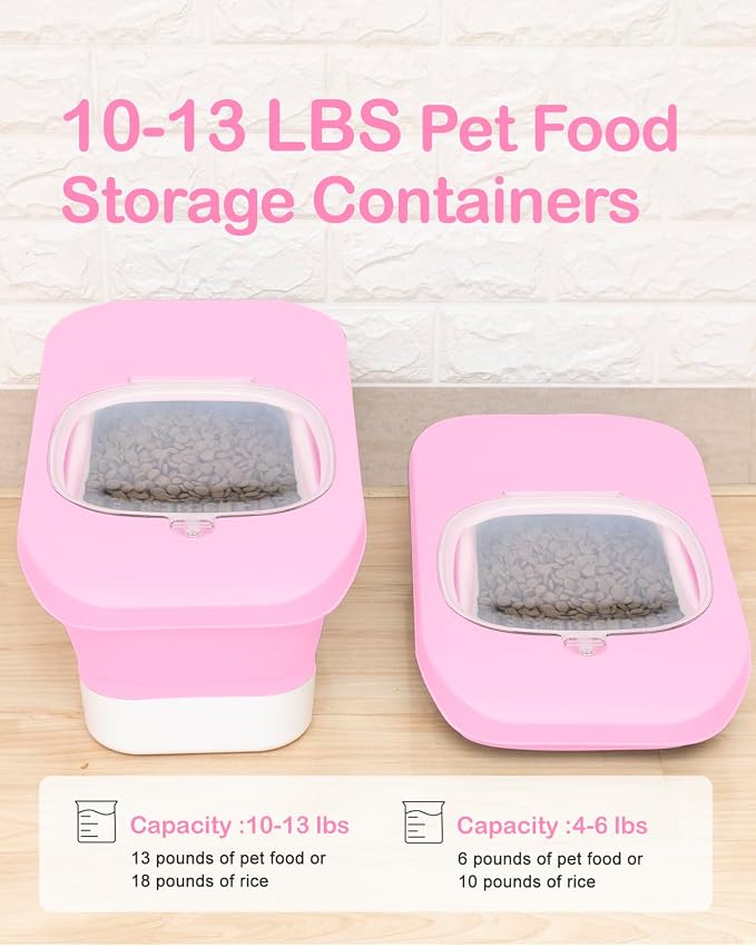 10-13 Lbs Airtight Dog Food Storage Container,Collapsible Pet Food Storage | Dog Food Container with Double Airtight Seal,Cat Food Container Dry Food Fresh,Space Saving,Pest/Mouse-proof,Scoop,Pink - Image 2