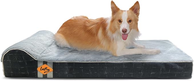 Laifug Orthopedic Dog Beds for Large Dogs,4.5" Memory Foam Dog Beds,Durable Water Proof Liner Removable and Washable, Nonskid Bottom, Black Grid Gray 46"x28"x8" by Laifug