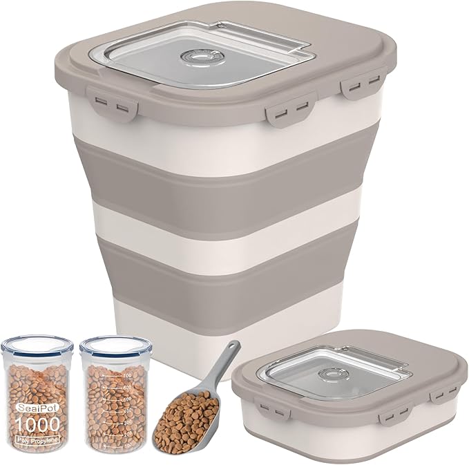 35-40Lbs Airtight Dog Food Storage Container,Collapsible Dog Food Container | Large Pet Food Storage Container with Lid,Wheels,Date Track,Keep Fresh for Rice,Flour,Sugar,Scoop,2PCS Container by DDMOMMYCOLLAPSIBLEFOODSTORAGECONTAINERFAMILY