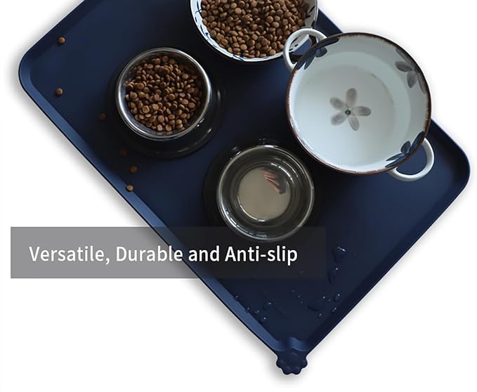 Hoki Found Large Waterproof Silicone Pet Food Mats Tray - Non Slip Pet Bowl Mats Placemat - Dog Pet Cat Feeding Mat - Dog Cat Food Mats -Pet Water Mats for Floors - French Navy - Image 4