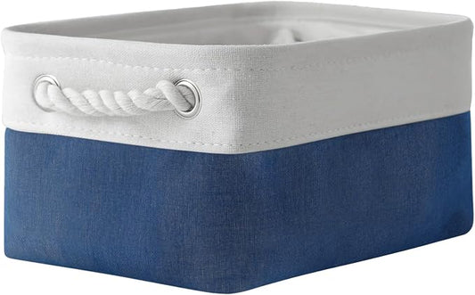 TheWarmHome Storage Bins for Shelves - 12x8x5.2 inch 1 Pack Baskets for Gifts Empty, Fabric Storage Cubes for Closet Organizing Dog Gift Cloth Toy (White & Jean Blue) by TheWarmHome