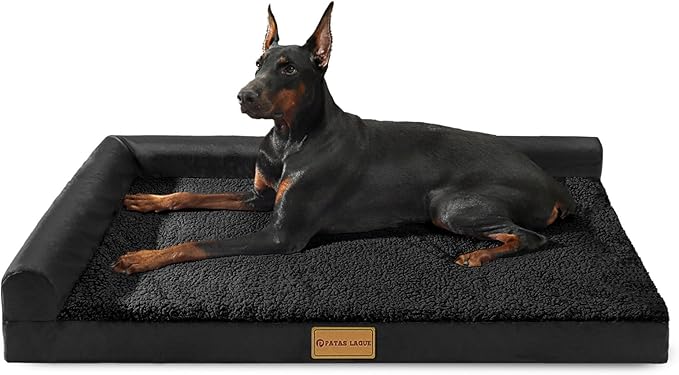 Patas Lague Orthopedic Large Dog Bed Pet Sofa Beds 42''X28''Black | L Bolster Egg-Crate Foam Dog Couch For Large Sized Dogs, Waterproof Removable Washable Cover, Pet Mat with Nonskid Bottom by PatasLague