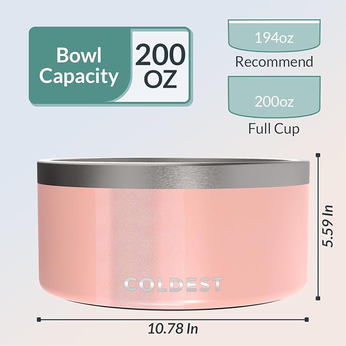 Coldest Dog Bowl - Anti Rust Metal, Non Slip, 3 Layers Insulated Stainless Steel Dog Bowls - Spill Proof & Heavy Duty - Water Bowl for Dogs, Cats, Dish Washer Safe (200 oz, Forever Pink Glitter) - Image 4