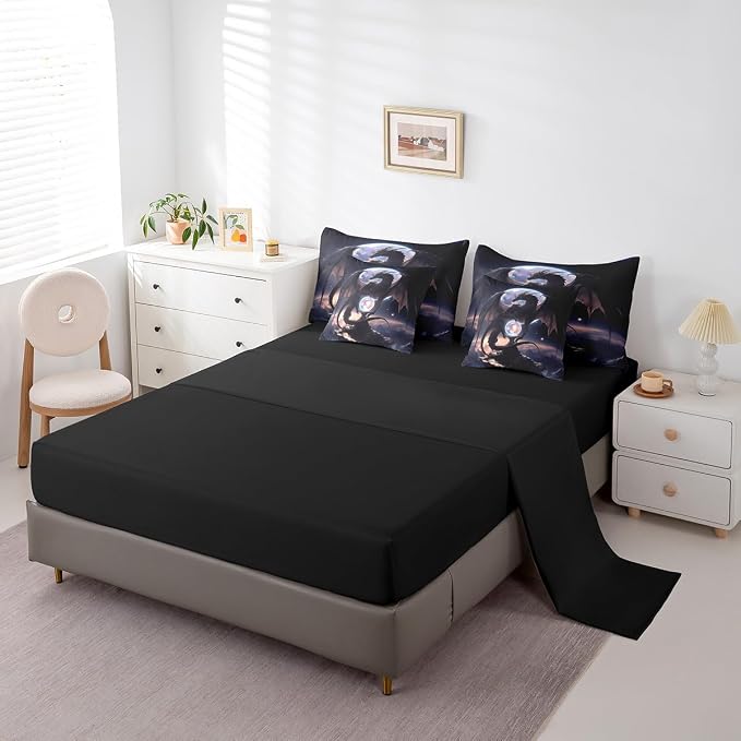 Erosebridal Purple Dragon Queen Bedding Set - Galaxy Moon Bed in A Bag,Dreamy Animal Comforter Sets with Sheets, Fantasy Dragon 7 Pieces Bed Set Bedroom Decor - Image 4
