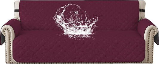 Waterproof Couch Cover for Pets, Sofa Covers for 3 Cushion Couch Washable, Non Slip Couch Covers for Dogs with Side Pockets Elastic Straps, Quilted Couch Covers for Sofa (Sofa, Burgundy) by CYCMACOHOME