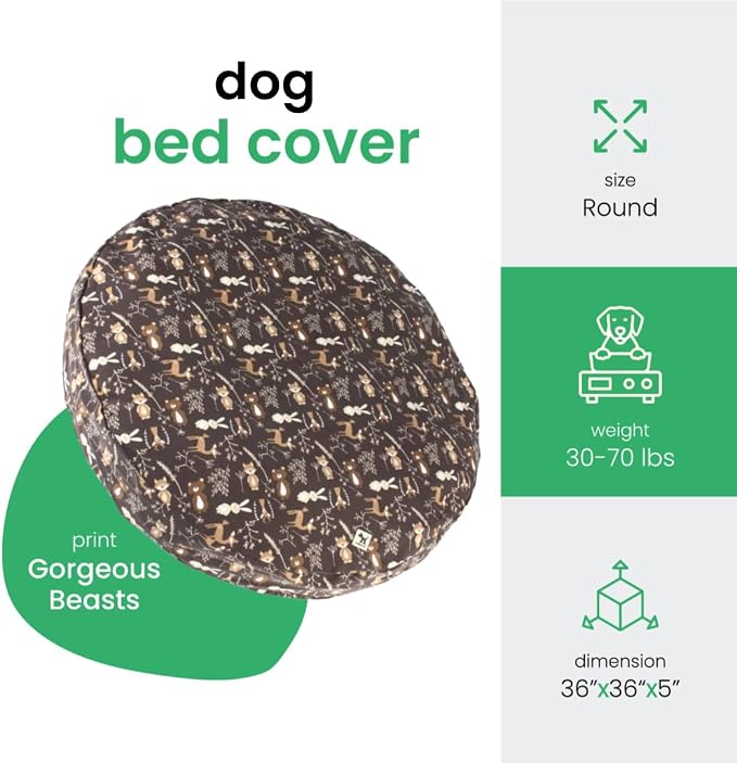 Molly Mutt Gorgeous Beasts Dog Bed Duvet Cover, 100% Cotton Canvas Cover for Dog, Puppy, or Cat Bed, Durable, Washable, and Free of Harmful Chemicals, Round, 36"x5" - Image 2