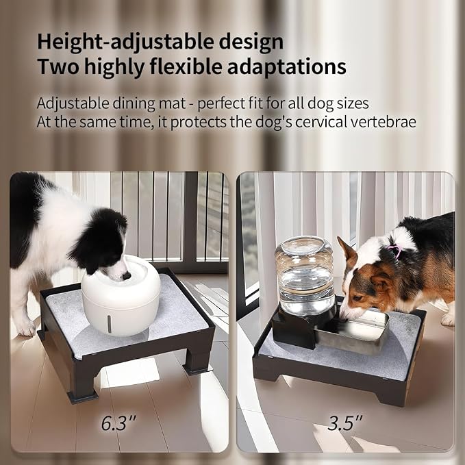 Diatomite Mat Pet Feeder Stand – Compatible with Most Dog Bowls & Automatic Feeders, Elevated Dining Station with Non-Skid Feet & Adjustable Height that Absorb Spills to Keep The Bowl Area Clean - Image 4