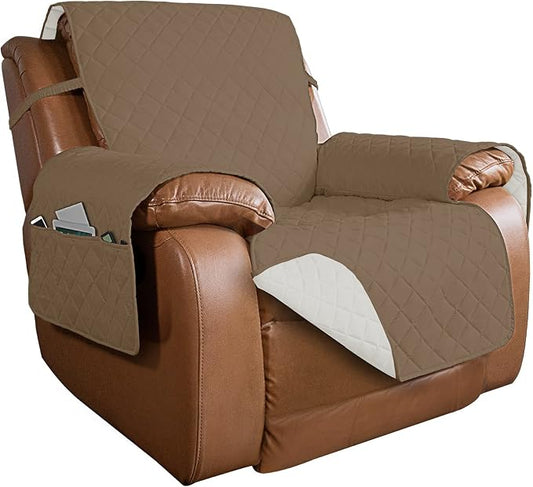 PureFit Reversible Recliner Chair Covers Couch Covers for Dogs, 28 in | Camel/Ivory, Water Resistant Couch Protector, Washable Pet Couch Cover with Non Slip and Elastic Straps For Kids by PureFit