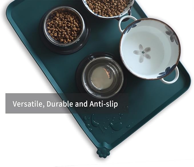 Hoki Found Large Silicone Pet Food Mats - Non Slip Dog Cat Bowl Placemats - Waterproof Dog Cat Food Mats - Dark Cedar - Image 4
