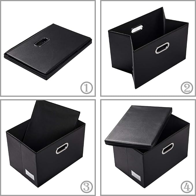 PRANDOM Foldable Storage Bins with Lids [5-Pack] Leather Fabric Collapsible Storage Boxes Organizer Containers Baskets Cube with Cover for Bedroom Closet Office Nursery Black (14.9x10.8x10) - Image 5