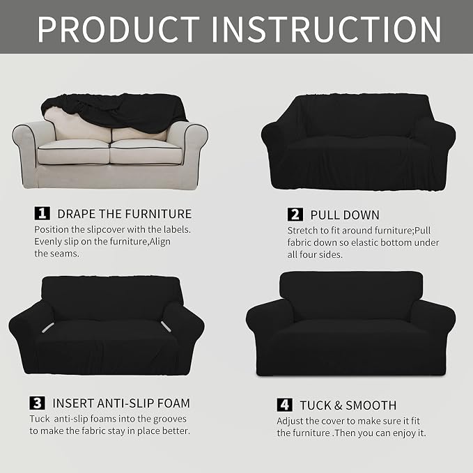 Easy-Going Stretch Oversized Chair Slipcover with Arm Washable Black | 1-Piece Large chair covers armchair Furniture Protector for Living Room chair and a half cover Soft For Kids, Pet. - Image 6