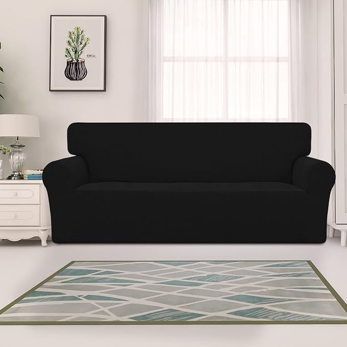 Easy-Going Stretch Jacquard Couch Cover, 1-Piece Soft Sofa Cover, Sofa Slipcover with Anti-Slip Foams, Washable Furniture Protector for Kids, Pets (Sofa, Black) - Image 2