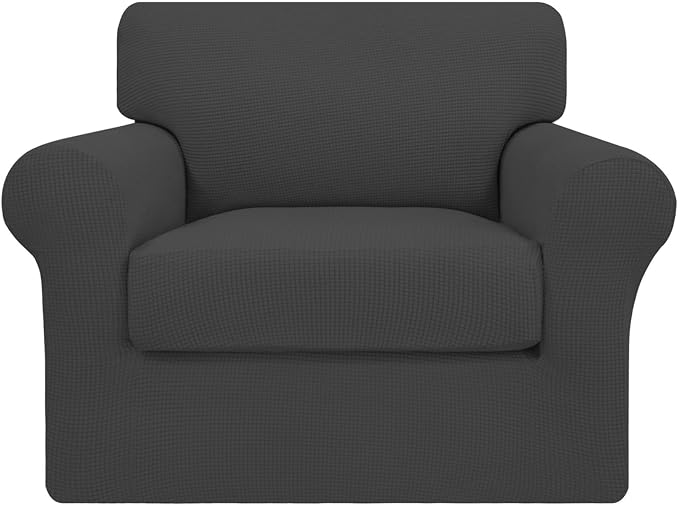 Easy-Going 2 Pieces Stretch Couch Cover Sofa Cover for Dogs Washable Sofa Slipcover for Separate Cushion Couch Spandex Jacquard Fabric Elastic Furniture Protector for Pets, Kids (Dark Gray, Chair) by Easy-Going
