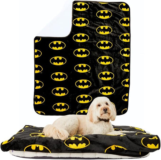 Franco Pet Batman DC Comics Bat Shield Logo Super Soft Cozy Waterproof Sherpa-Backed Blanket Throw for Large Dogs, Couch/Bed/Car, 50x60 (Officially Licensed Product) by Franco