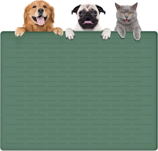 Largest Dog Food Mat, 39.5"x29.5" Silicone Dog and Cat Mat for Food and Water Bowls, Thinken Waterproof Non-Slip XXXL Pet Feeding Mat for Floors (Deep Green) by Goldleaf