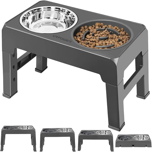 URPOWER Raised Dog Bowls 4 Height Adjustable Elevated Bowl Stand | Stainless Steel Water Bowl Non-Slip Dog Food Bowls Stand for Small Medium Large Dogs and Pets by URPOWER