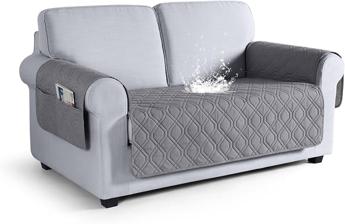 VANSOFY Waterproof Loveseat Couch Cover for Pets, Light Gray, 47.2" | Non-Slip, Washable, Utility Pockets, Pet Friendly, Furniture Protector Slipcover for 2 Cushion Couch by VANSOFYFURNITURECOVERS