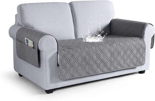 VANSOFY Waterproof Loveseat Couch Cover for Pets, Light Gray, 47.2" | Non-Slip, Washable, Utility Pockets, Pet Friendly, Furniture Protector Slipcover for 2 Cushion Couch by VANSOFYFURNITURECOVERS