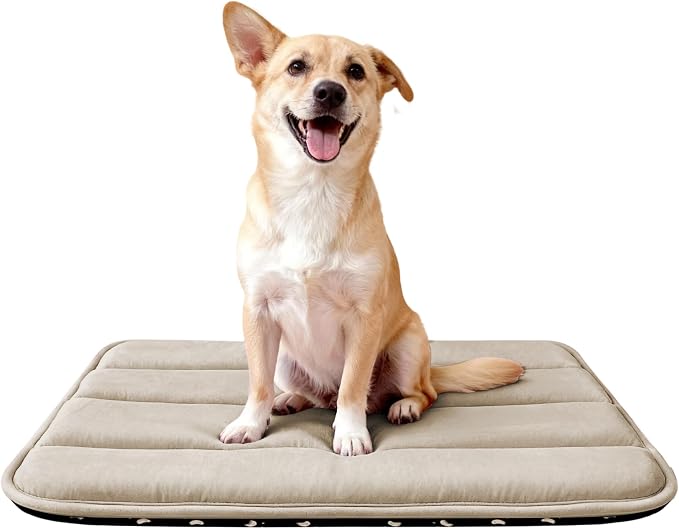 Dog Bed Mat, Reversible Dog Crate Pad with Washable Kennel Mat and Soft Foam, Flat Pet Bed for Dogs & Cats, for Crates Carriers & Travel (Light Brown, 28" L*16" W*1.5" Th) by FogkissComfyPawsHome
