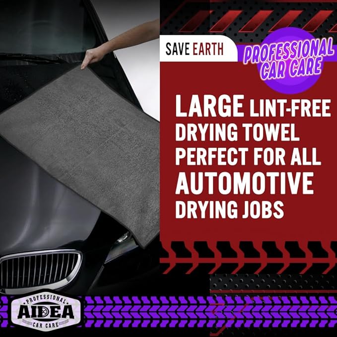 AIDEA Microfiber Towels for Cars-2PK, Large Professional Car Drying Towel, Scratch-Free & Absorbent Drying Towel for Cars, SUVs, RVs, Trucks, and Boats, 24inx 31in, Grey - Image 6