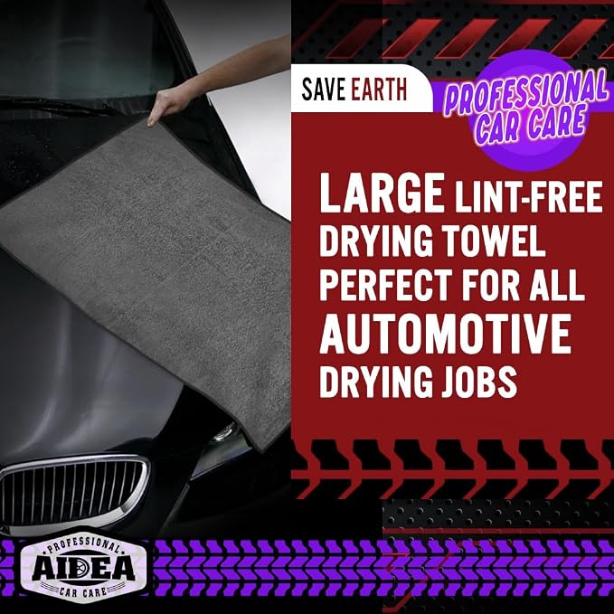 AIDEA Microfiber Towels for Cars-4PK, Large Professional Car Drying Towel, Scratch-Free & Absorbent Drying Towel for Cars, SUVs, RVs, Trucks, and Boats, 24inx 31in, Grey - Image 6