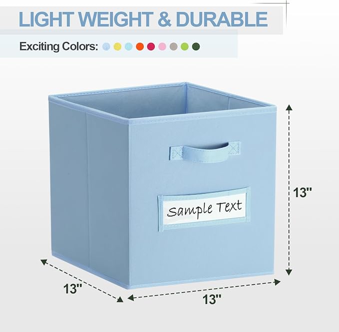 13x13x13 storage cube bins (Set of 10) Fabric storage cubes with 10 Labels Window Cards & a Pen, storage cubes 13x13, Collapsible 13 inch cube storage bins, Cubby Organizer Boxes, Pastel Blue - Image 2