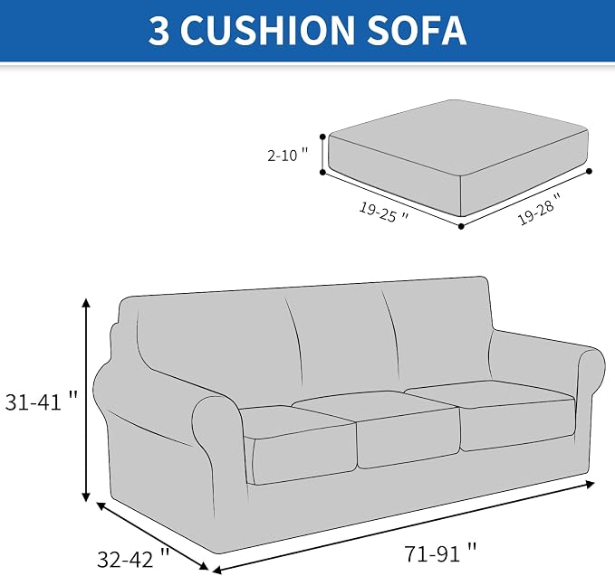 CYCMCAO 4 Piece Stretch Sofa Covers for 3 Cushion Couch, Non Slip Couch Covers for Sofa, Sofa Covers for Pets Washable, Couch Covers for Dogs,Kids (Forest Green), 71"-91" (3 Cushion Sofa) - Image 2