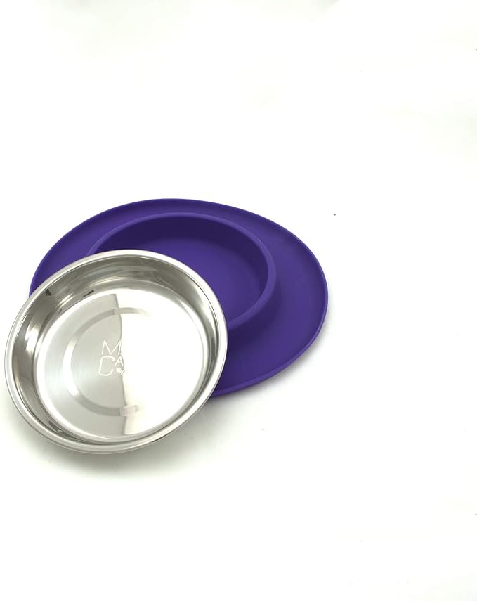 Messy Cats Single Silicone Feeder, Stainless Bowl, 1.75 Cup, Purple | Non-Slip Silicone Cat Feeding Station With Removable Stainless Steel Saucer Bowl For Food Or Water - Image 2