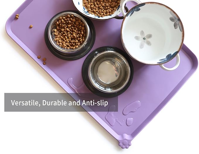 Hoki Found Large High-Sided Silicone Pet Food Tray - Non-Slip Bowls Placemat - Dog and Cat Feeding Mat - Waterproof - Amethyst - Image 4