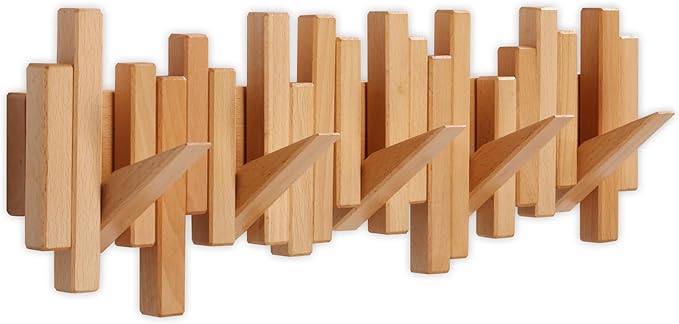 DESAINOPH® Wooden Coat Rack Wall Mounted Sticks Multi Rack Solid Handmade Natural Wood Artwork with 5 Flip-Down Unique Modern Hooks for Coats Bag Hat Umbrella | Natural Wood Handmade Unique Hanger for Coats Bag Hat Umbrella key Wall Art In the foyer li... by DESAINOPH