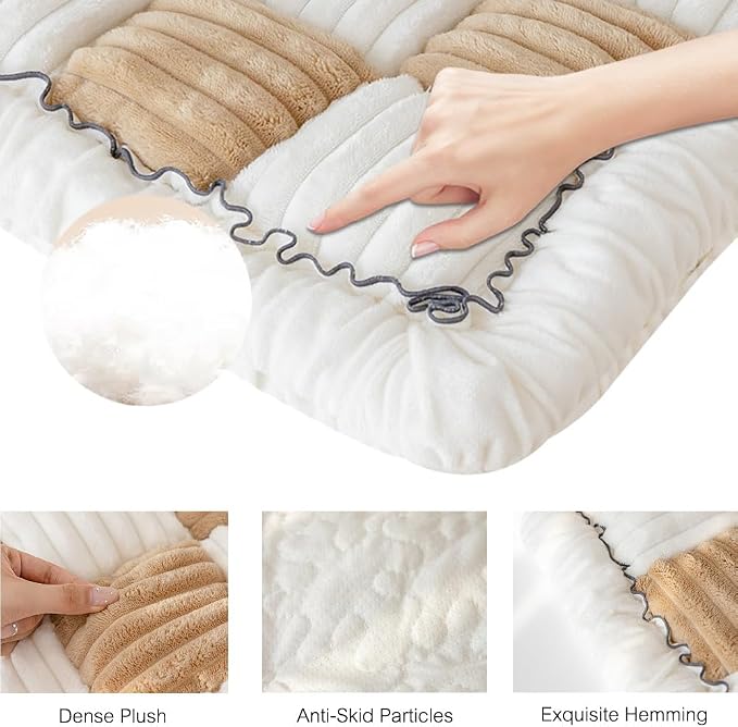 Fuzzy Chic Cotton Protective Couch Cover,Machine Washable & Non-Slip Pet Mat Bed Couch Cover,Garden Sofa Cover Cream-Coloured Plaid Pet Mat for Most Cats Dogs,Pets (light coffee, 23.6*70.9inch) - Image 2
