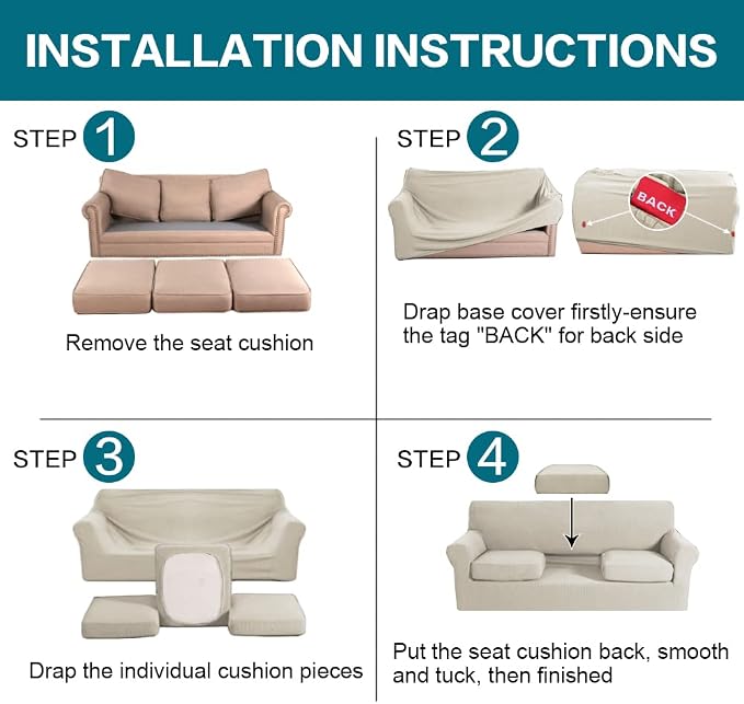 Turquoize 4 Piece Sofa Covers for 3 Cushion Couch Sofa Slipcover Soft Couch Cover for Dogs-Washable Sofa Furniture Covers with 3 Individual Cushion Covers (3 Cushion Sofa, Island Fossi) - Image 6