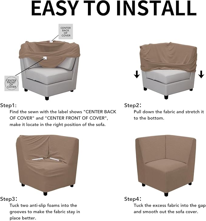 Easy-Going Stretch Soft Sectional Corner Sofa Couch Slipcover Camel | 1-Piece Sofa Cover Furniture Protector with Bottom For Kids, Pet, Spandex Jacquard Machine Washable for Living Room - Image 5