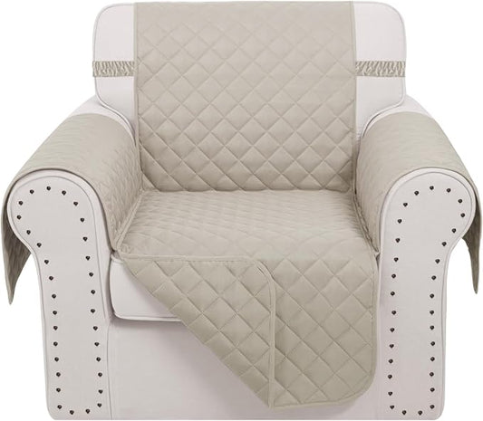 Reversible Recliner Chair Covers, 23" Chair, Beige/Beige | Chair Covers for Living Room with Elastic Straps, Water Repellent, Chair Protectors Covers for Dogs by LuxshareHome