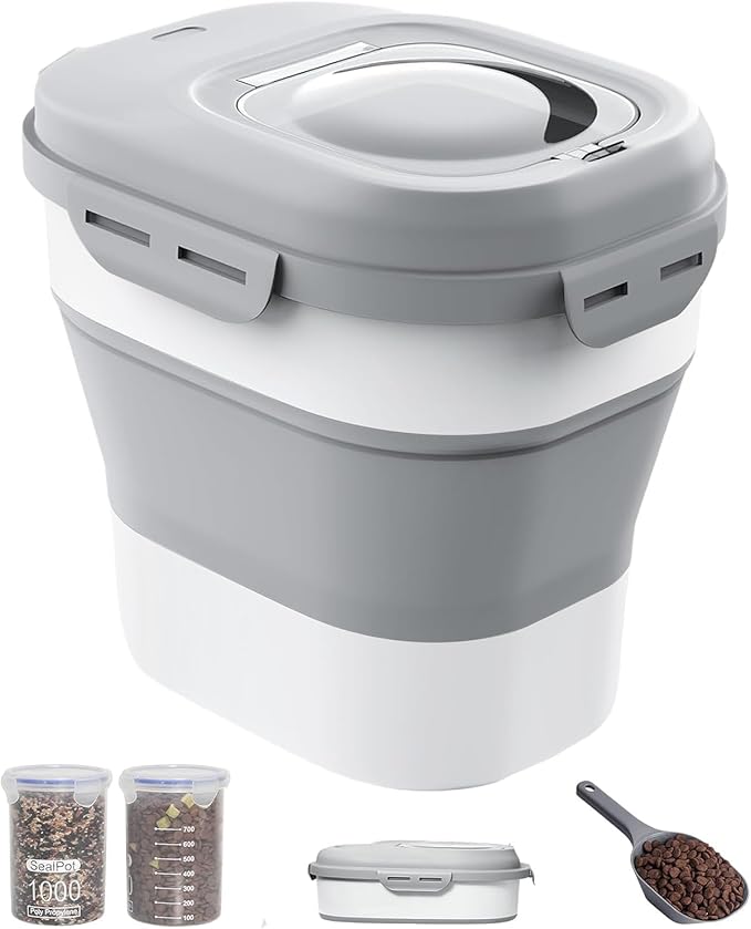 30-35 Lbs Dog Food Storage Container Collapsible Dog Food Container | Large Pet Food Storage with Airtight Lids,Wheels,Scoop and 2Pcs Food Storage Containers,Keep Food Fresh for Dog,Cat by DDMOMMYCOLLAPSIBLEFOODSTORAGECONTAINERFAMILY