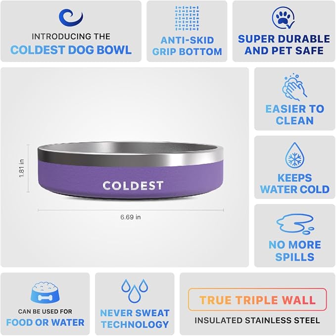 Coldest Dog Bowl - Anti Rust Metal, Non Slip, 3 Layers Insulated Stainless Steel Dog Bowls - Spill Proof & Heavy Duty - Water Bowl for Dogs, Cats & Pets, Dish Washer Safe (21 oz, Galaxy Purple) - Image 5
