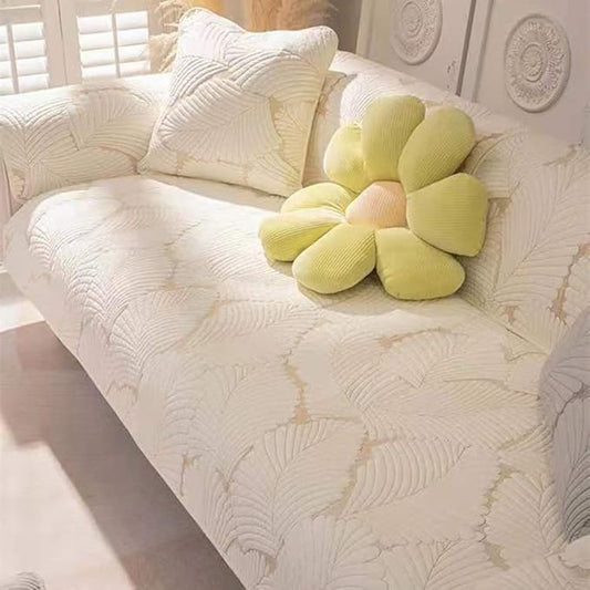 Solid Color Leaf Cotton Quilted Sofa Covers Anti-Slip Soft Sectional Couch Cover Washable Sofa Slipcover for Dogs Cats Pet (Cream,36''x63'') by Huierxun