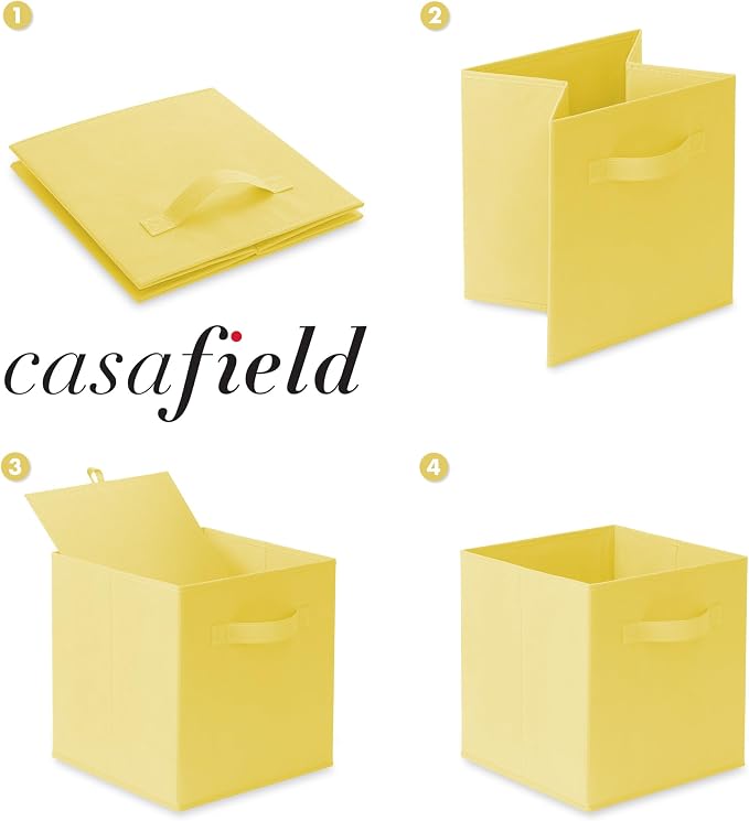 Casafield Set of 12 Collapsible Fabric Cube Storage Bins, Yellow - 11" Foldable Cloth Baskets for Shelves, Cubby Organizers & More - Image 6