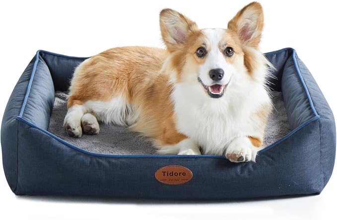 Tidore Orthopedic Dog Beds for Medium Dogs, Durable Egg Crate Foam Sofa Dog Bed wit Washable Removable Cover,Waterproof Lining,Pet Bed for Large Dogs (Navy Blue, 31.5" L x 25.2" W x 7" Th) by Tidore